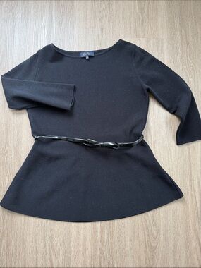 Luisa Spagnoli Black Virgin Wool Peplum Sweater Tunic Belted M